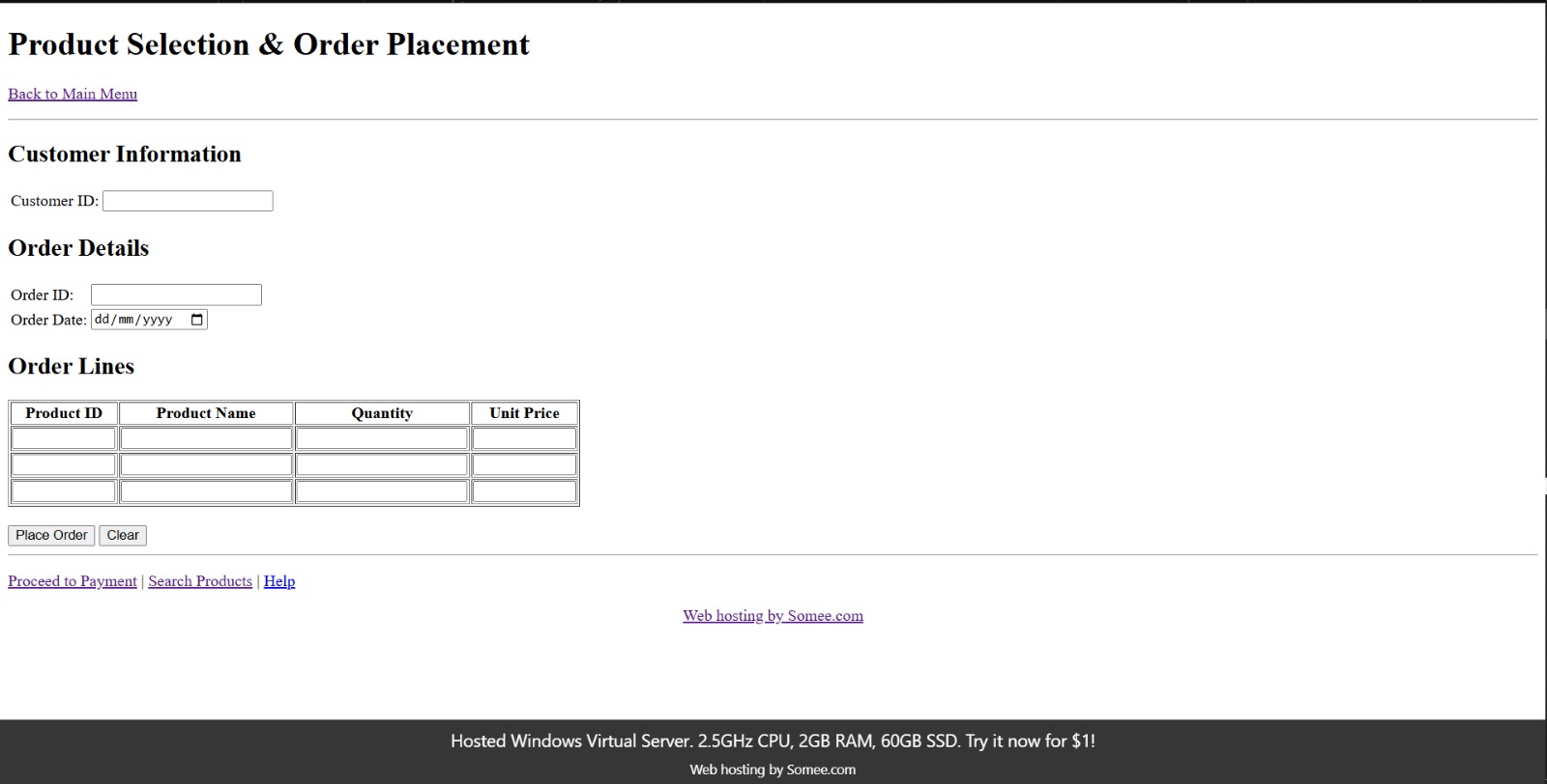 Product Selection Page